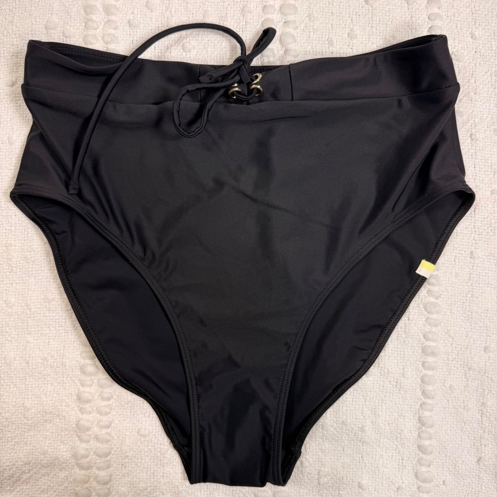 Summersalt Black High Waisted Lace Up Bikini Bottom Swim Size 8 Gold Grommet NEW
